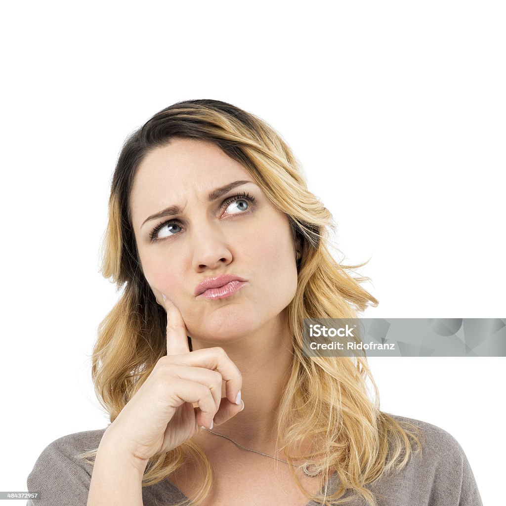 Pensive Doubtful Young Woman Portrait Of Worried Woman Thinking Isolated On White Background White Background Stock Photo