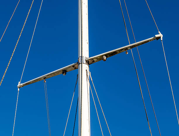 Detail shot of sailing boat poles in marina. Detail shot of sailing boat poles (mainmast or sprit) in marina. gaff rigged stock pictures, royalty-free photos & images