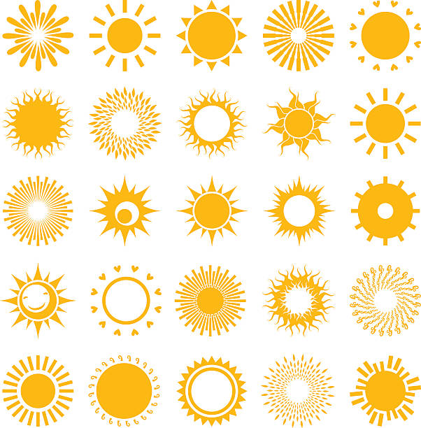 satz von suns. - solar collector illustrations stock-grafiken, -clipart, -cartoons und -symbole