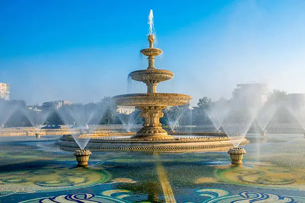 Central city fountain in Bucharest, capital of Romania