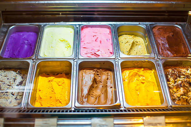 istock Containers of different sweet ice cream. 484376065