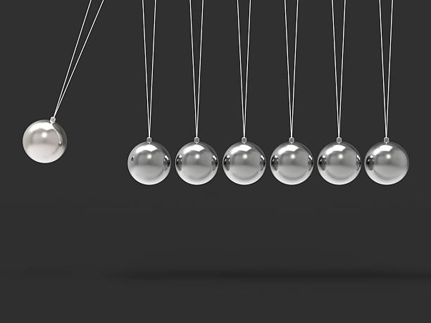 istock Seven Silver Newtons Cradle Shows Blank Spheres Copyspace For 7 484376635