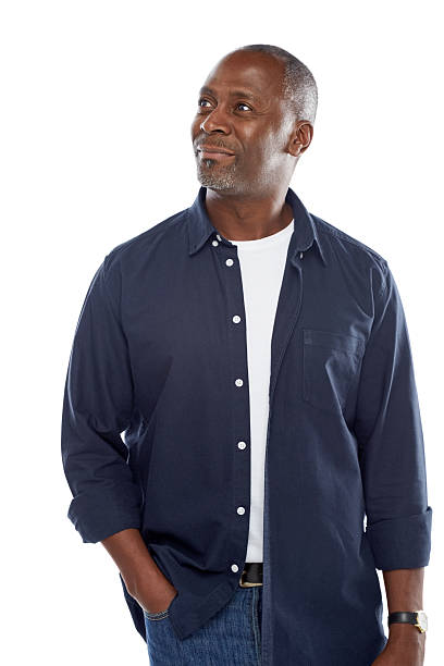 istock Portrait of smart middle aged guy looking at copy space 484377441
