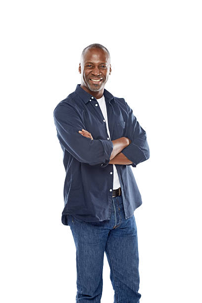istock Mature afro american man standing confidently on white 484377447