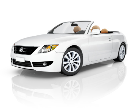 Side view studio shot of white convertible.