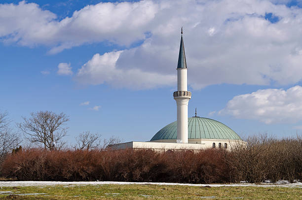 mesquita e minarete do centro islâmico de viena, áustria - mosque europe part of day - fotografias e filmes do acervo