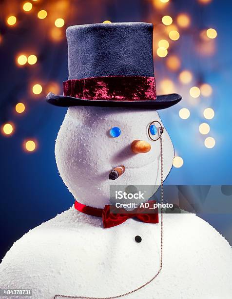 Snowman Gentleman Stock Photo - Download Image Now - Blue, Bow Tie, Button - Sewing Item