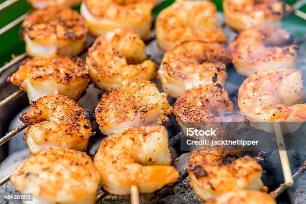 Shrimp Skewers Stock Photo - Download Image Now - Shrimp - Seafood, Skewer, Grilled