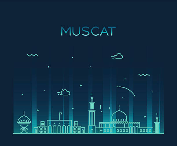 ilustrações de stock, clip art, desenhos animados e ícones de muscat horizonte urbano moderno ilustração vetorial linear - islam mosque oman greater masqat