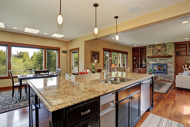 istock Luxury kitchen with bar style island. 484386828