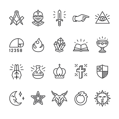 Alchemy and Mystery Cult related vector icons.