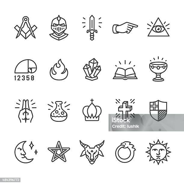 Alchemy And Mystery Cult Related Vector Icons Stock Illustration - Download Image Now - Freemasons, Sword, Symbol