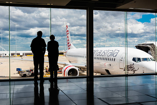 Virgin Australia passenger airliner at Melbourne Airport stock photo