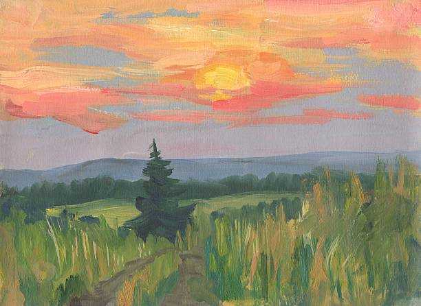 istock Summer landscape with tree at sunset. Oil painting 484399870