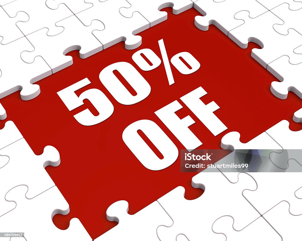 50 Prozent Ermäßigung auf Puzzle bedeutet weniger oder 50% Rabatt – Sale - Lizenzfrei Ausverkauf Stock-Foto