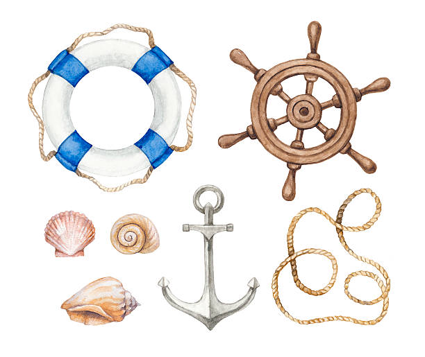Set of a wattercolor nautical illustrations vector art illustration