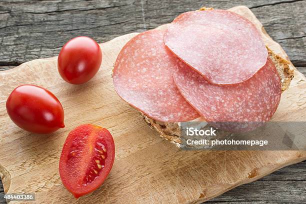 Roll With Farmers Cheese And Salami Stock Photo - Download Image Now - 2015, Back Lit, Bun - Bread