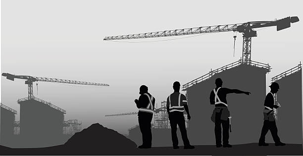 industriegebäude - silhouette crane construction construction site stock-grafiken, -clipart, -cartoons und -symbole