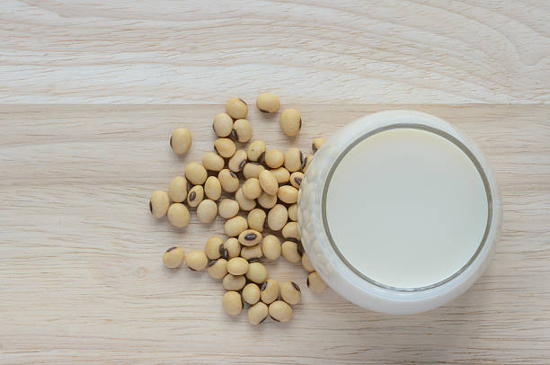 istock Fresh Soy milk in a glass and soybean seeds 484403918