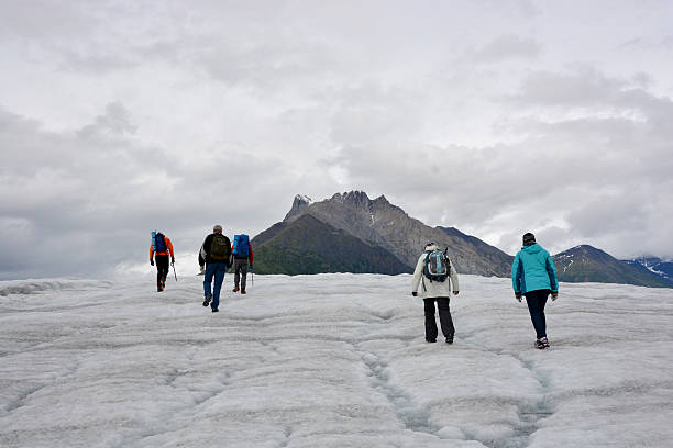 People Hiking up a Glacier, Wrangell St. Elias NP, Alaska Mccarthy, United States - June 8, 2015: People Hiking up a Glacier in Wrangell St. Elias National Park, Alaska neta degany stock pictures, royalty-free photos & images