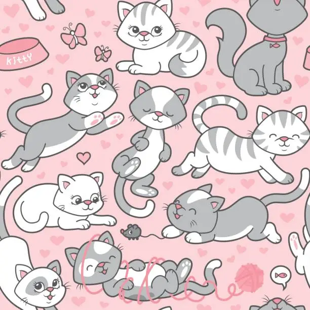 Vector illustration of Cute Cat pattern