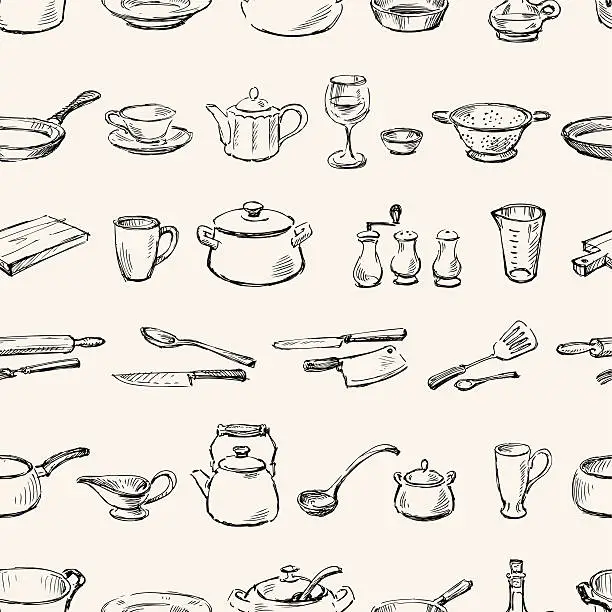 Vector illustration of pattern of kitchenware