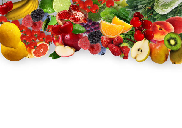 istock Fresh fruits and vegetables on white background 484404590