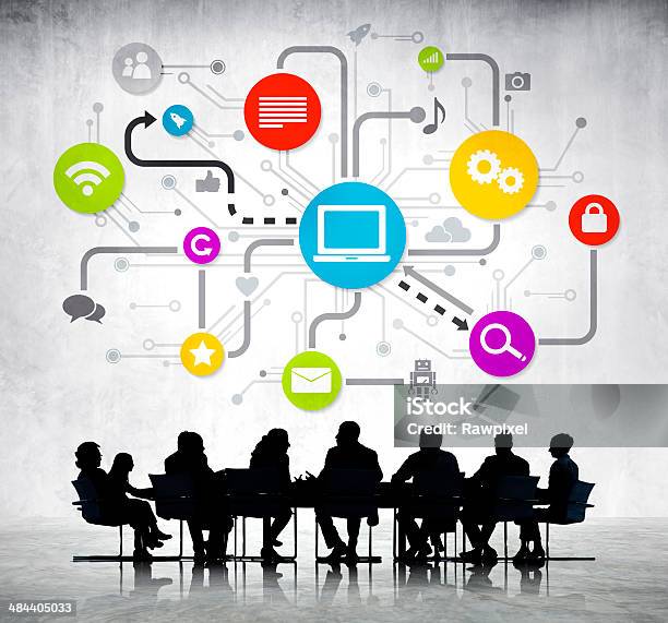 Group Of Business People Working And Global Networking Stock Photo - Download Image Now
