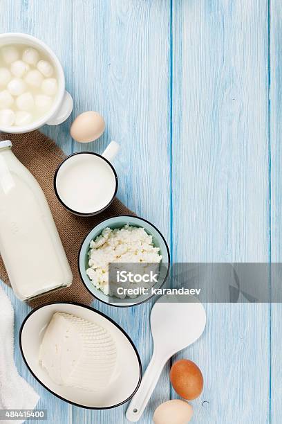 Sour Cream Milk Cheese Eggs And Yogurt Stock Photo - Download Image Now - Dairy Product, 2015, Above