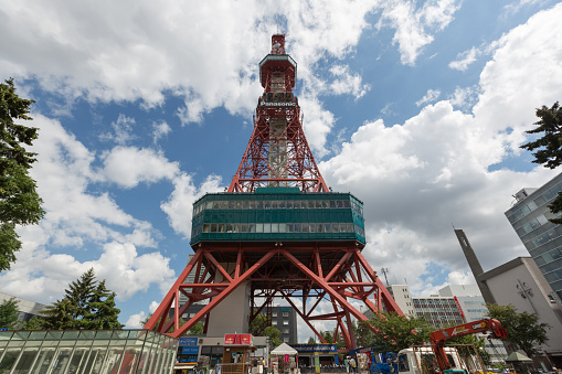 Sapporo, Hokkaido, Japan - August 27, 2014 : People at the Sapporo TV Tower in Odori Park, Sapporo, Hokkaido, Japan. The TV tower have an observation deck, souvenir shop and restaurant. It is a famous tourist attraction in Sapporo. 