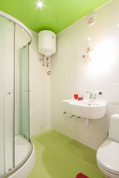 istock Bathroom in shades of green 484416566