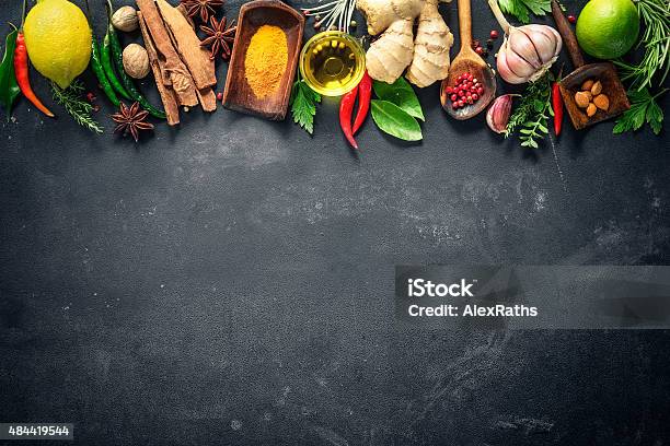 Various Herbs And Spices Stock Photo - Download Image Now - Backgrounds, Food, Indian Food