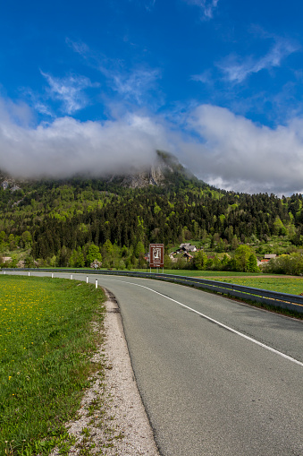 Road in the Dolomite mountains, in the Tyrolean region of Italy