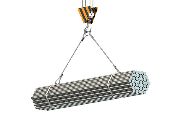 istock Crane hook and metal round bars 484423392