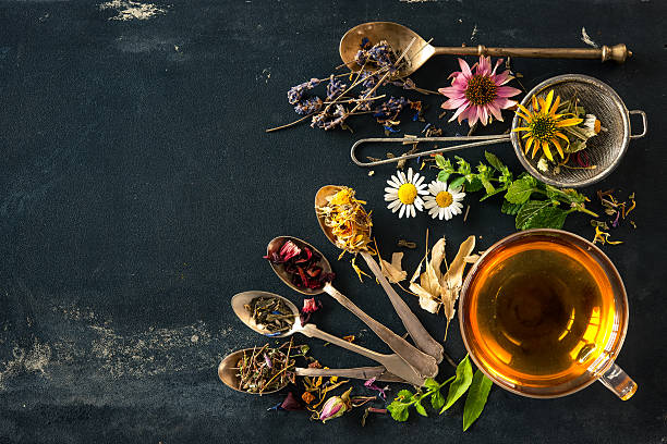 Herbal tea Wildflowers and various herbs for herbal tea hot mix plant stock pictures, royalty-free photos & images
