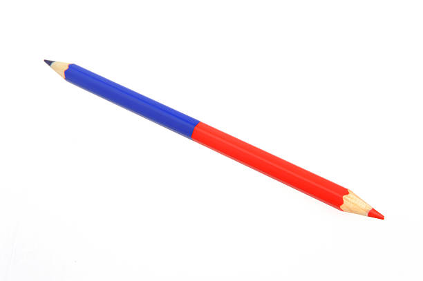 istock Bicoloured red and blue pencil isolated on white 484427109