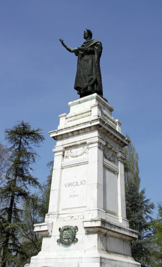 imposing statue of the famous poet Virgil in the Center in the city of Mantua in Italy