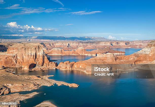 Sun Setting Over Lake Powell With Houseboats Stock Photo - Download Image Now - Lake Powell, Aerial View, Grand Canyon