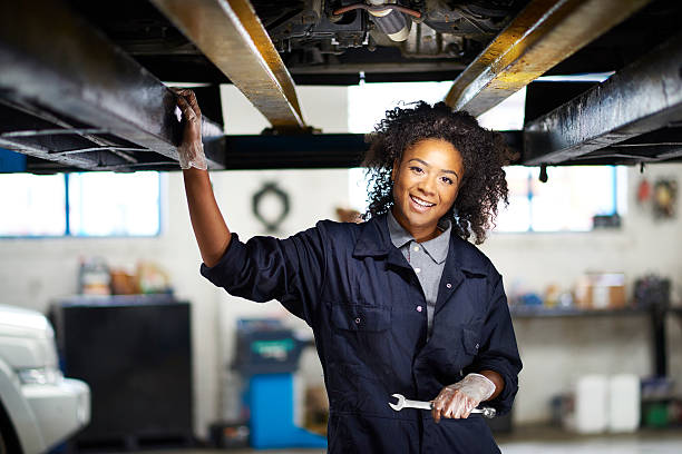 istock Smiling female garage mechanic portrait 484430972