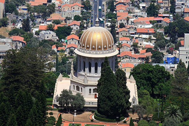 istock Bahai Gardens Stairs and temple 484431140