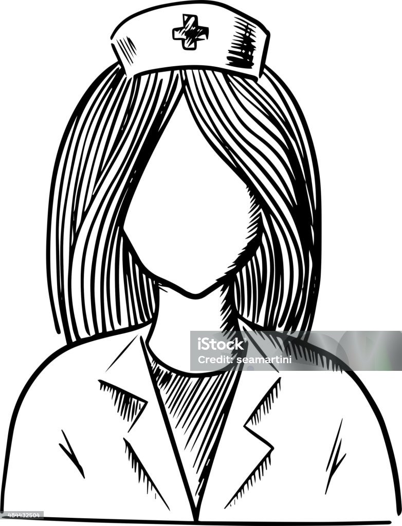 Doctor or nurse icon sketch Doctor or nurse icon in uniform and hat isolated on white background. Sketch style 2015 stock vector