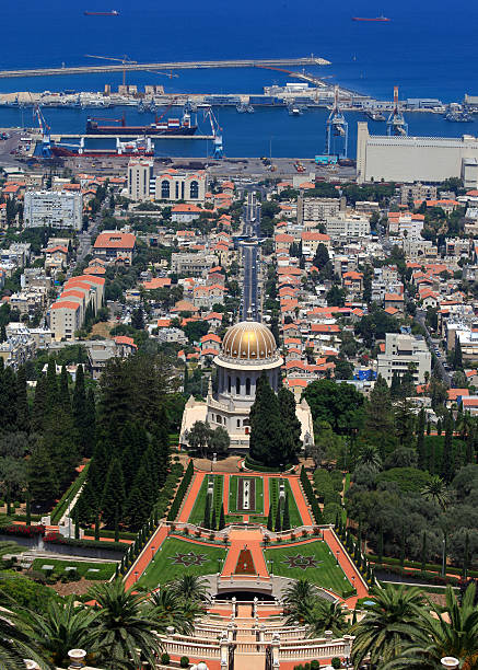 istock Bahai Gardens Stairs and temple 484432660