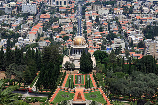 istock Bahai Gardens Stairs and temple 484432672
