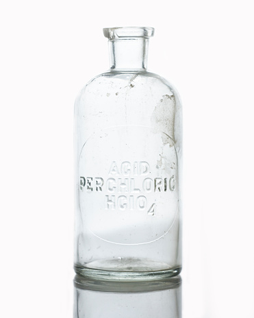 Antique acid bottle on white surface