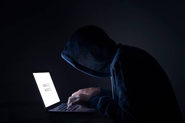 hacker realiza cyber ataque de la computadora portátil - target computer bug computer network security fotografías e imágenes de stock