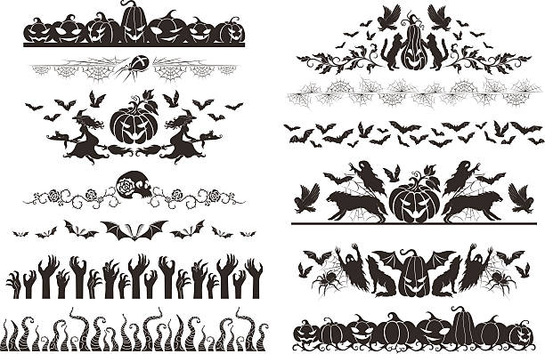 illustrazioni stock, clip art, cartoni animati e icone di tendenza di collezione halloween divisori - halloween witch domestic cat frame