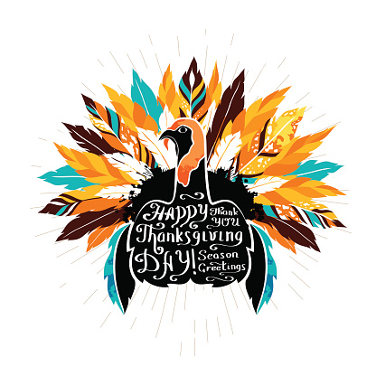 Thanksgiving turkey.  Authentic  poster with silhouette of turkey and calligraphic elements.