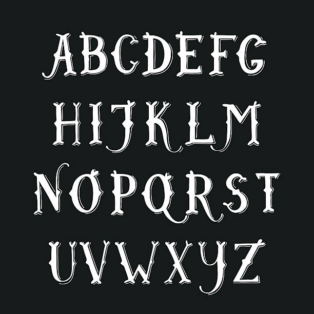 빈티지 수작업 장식 세리프체 알파벳. - handwriting blackboard alphabet alphabetical order stock illustrations