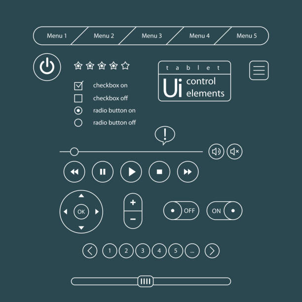 ilustrações de stock, clip art, desenhos animados e ícones de web elementos de iu - knob volume push button control