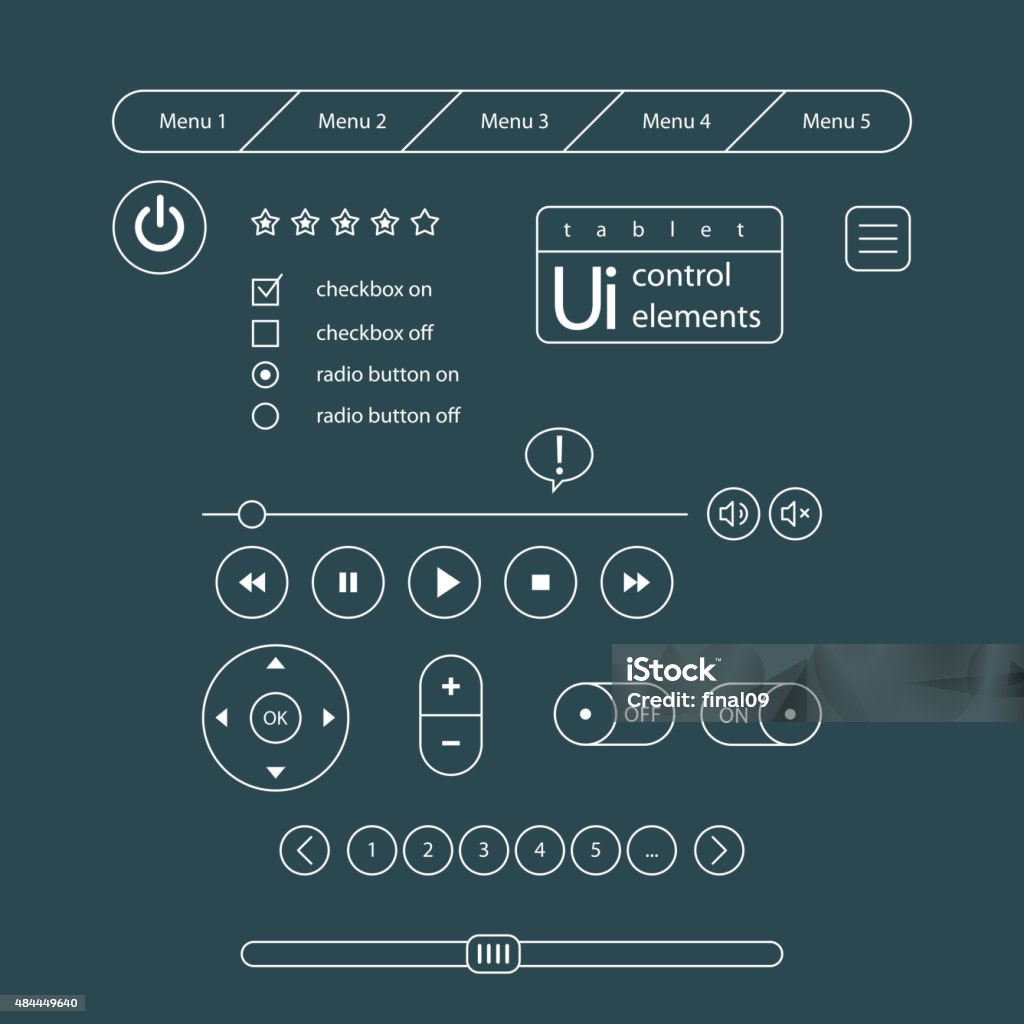 Web UI Elements Web UI Elements. Elements Buttons, Switchers, Slider Graphical User Interface stock vector